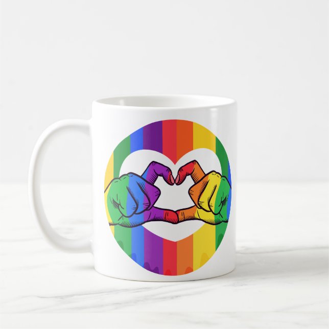 Caneca De Café Mãos do Coração Arco-Íris LGBTQ (Esquerda)
