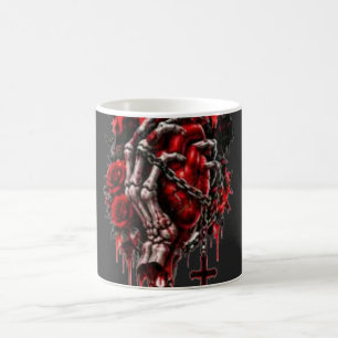 Caneca De Café Mãos Esqueléticas Góticas Rosas Vermelhas Hallowee
