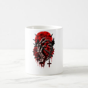 Caneca De Café Mãos Esqueléticas Góticas Rosas Vermelhas Hallowee