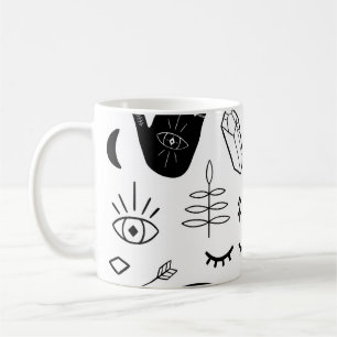 Caneca De Café Mãos mágicas, lua, padrão étnico.