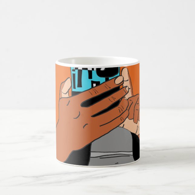 Caneca De Café Mãos Móveis da Mãe, Cor de Laranja Ciano (Centro)