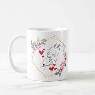 Caneca De Café Mãos Personalizadas de Mãe ou Pai e Filha