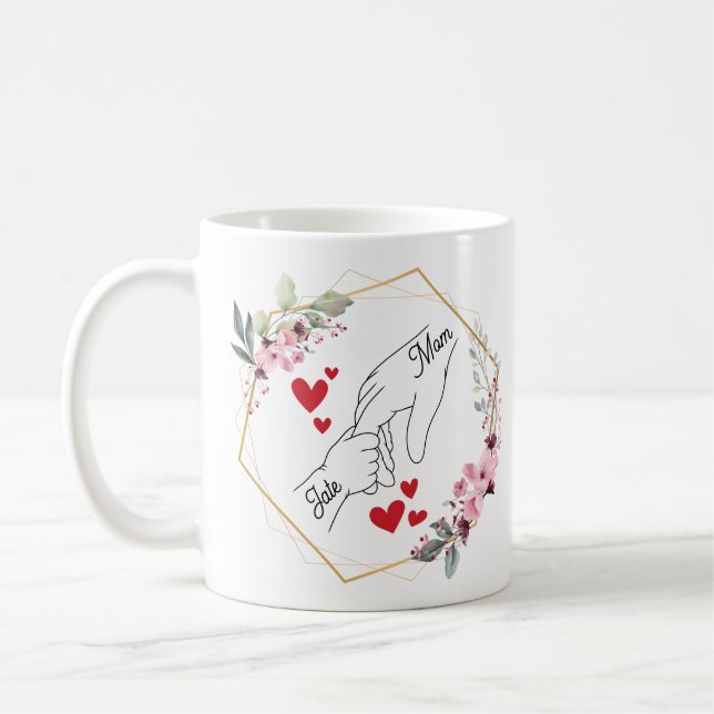Caneca De Café Mãos Personalizadas de Mãe ou Pai e Filha (Esquerda)