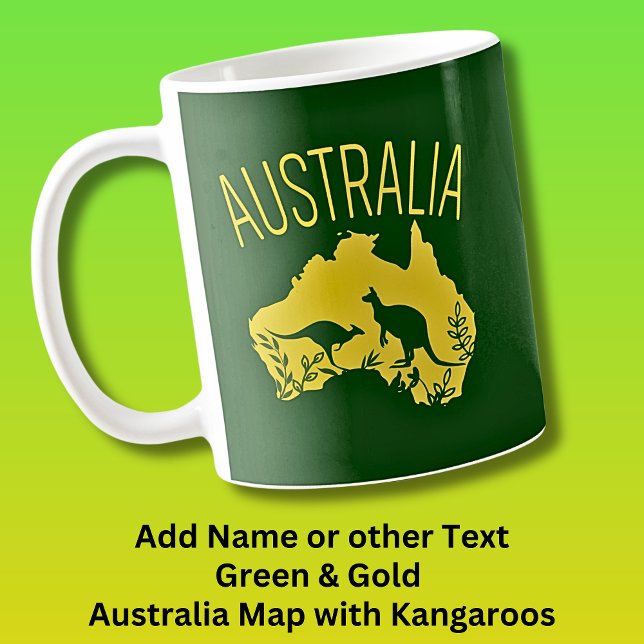 Caneca De Café Mapa amarelo da Austrália com cangurus em verde es (Criador carregado)