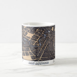 Caneca De Café Mapa Antigo Aéreo da Cidade de San Antonio, Texas,