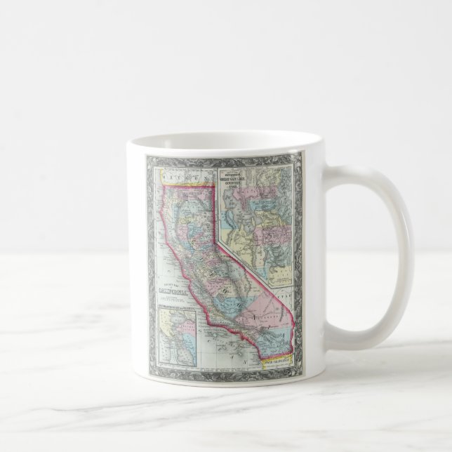 Caneca De Café Mapa Antigo da Califórnia (1860) (Direita)