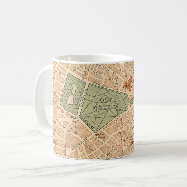 Caneca De Café Mapa Antigo da Cidade de Boston (Frente Esquerda)