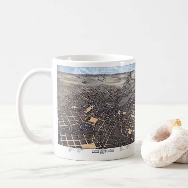 Caneca De Café Mapa Antigo da Cidade de San Antonio, Texas, Vista (Com Donut)