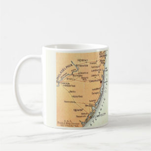 Caneca De Café Mapa Antigo da Filadélfia ao Oceano Atlântico