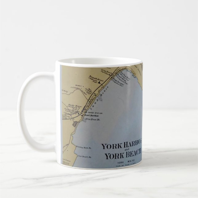 Caneca De Café Mapa Antigo da Praia de York Maine  (Esquerda)