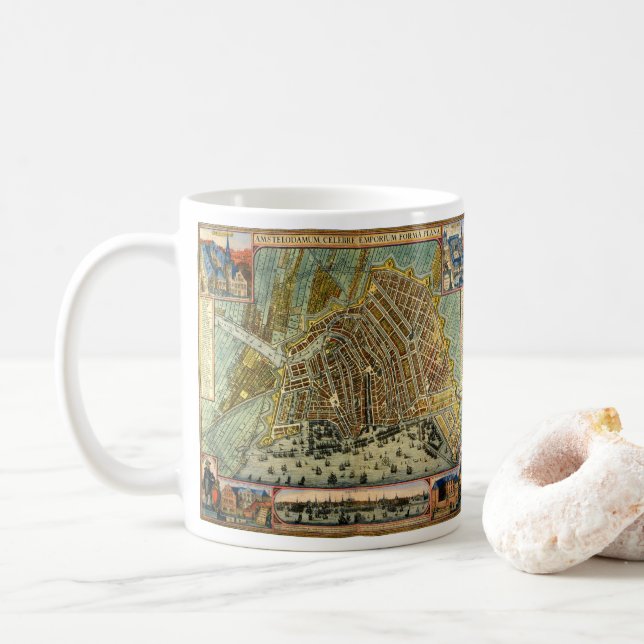 Caneca De Café Mapa Antigo da Rua de Amsterdã, Holanda (Com Donut)