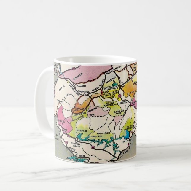 Caneca De Café Mapa Antigo das Grandes Montanhas Fumos (Frente Esquerda)