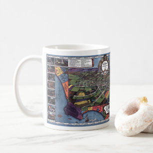 Caneca De Café Mapa Antigo de Los Angeles, Califórnia, Vista Aére