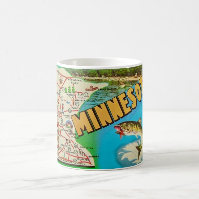 Caneca De Café Mapa Antigo de Minnesota com Peixes (Centro)