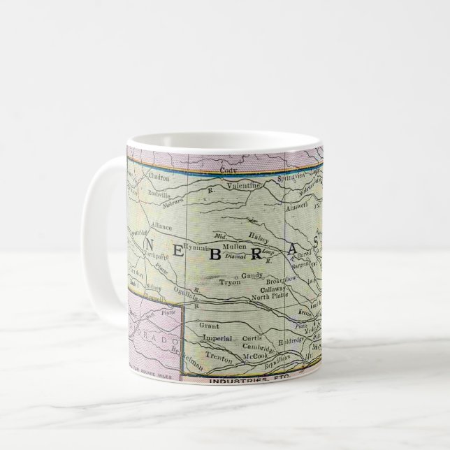 Caneca De Café Mapa Antigo de Nebraska (Frente Esquerda)