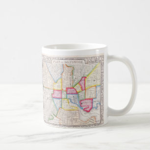 Caneca De Café Mapa Antigo do Centro de Baltimore (1860)