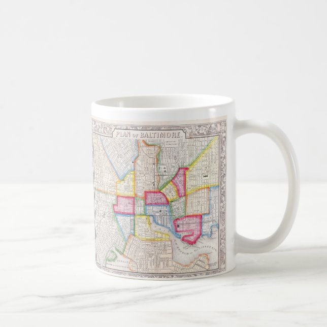 Caneca De Café Mapa Antigo do Centro de Baltimore (1860) (Direita)