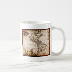 Caneca De Café Mapa Antigo do Continente Americano
