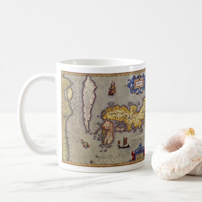 Caneca De Café Mapa antigo do Japão por Mercator e Hondius (Com Donut)