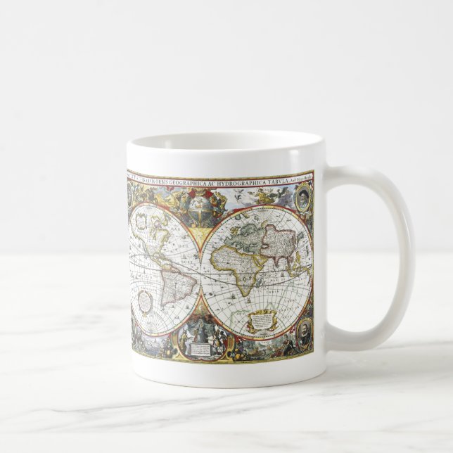 Caneca De Café Mapa antigo do mundo por Hendrik Hondius, 1630 (Direita)