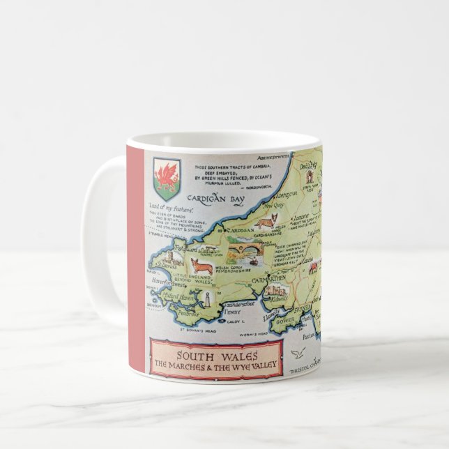 Caneca De Café Mapa Antigo do Sul do País de Gales (Frente Esquerda)