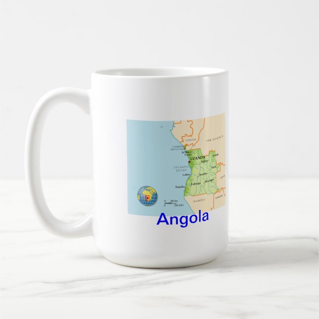 Caneca De Café Mapa & bandeira de Angola (Esquerda)