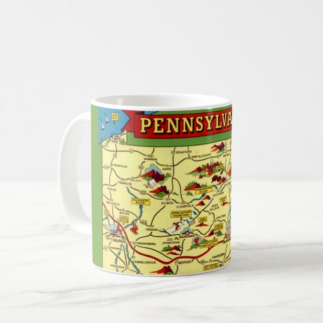 Caneca De Café Mapa Colorido Antigo da Pensilvânia  (Frente Esquerda)