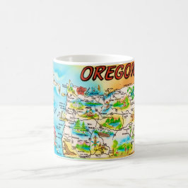 Caneca De Café Mapa Colorido Antigo do Oregon 