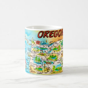 Caneca De Café Mapa Colorido Antigo do Oregon 