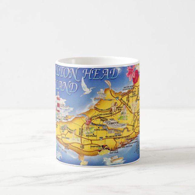 Caneca De Café Mapa Colorido de Hilton Head SC (Centro)