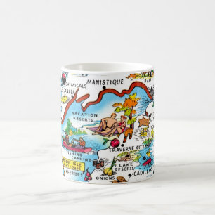 Caneca De Café Mapa Colorido de Michigan