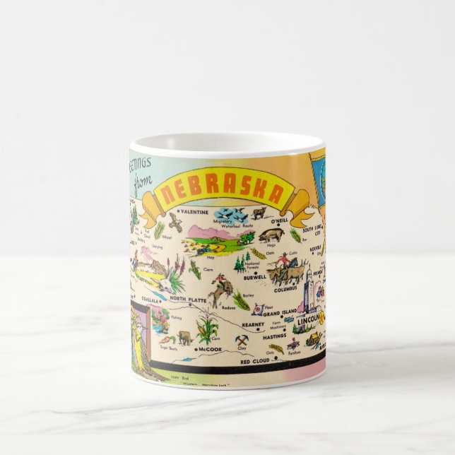 Caneca De Café Mapa Colorido de Nebraska (Centro)