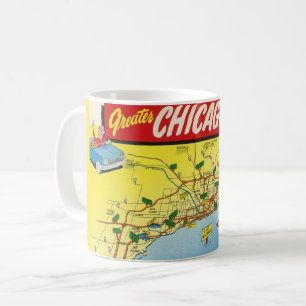 Caneca De Café Mapa Colorido do Cartão-postal Vintage em Chicago