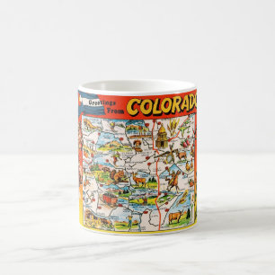 Caneca De Café Mapa Colorido Ilustrado Antigo