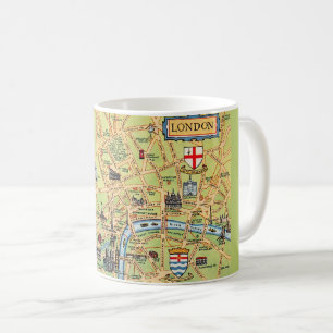 Caneca De Café Mapa colorido ilustrado de Londres, Inglaterra