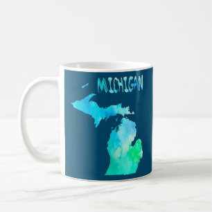 Caneca De Café Mapa colorido isolado de Michigan em aquarela