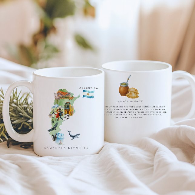 Caneca De Café Mapa da Argentina Ilustrado em Aquarela | Monogram (Criador carregado)