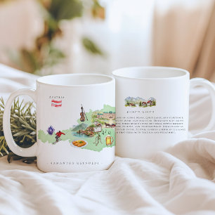 Caneca De Café Mapa da Áustria Ilustrado com Aquarela Monograma