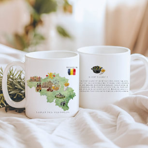 Caneca De Café Mapa da Bélgica Ilustrado à Aguarela Monograma