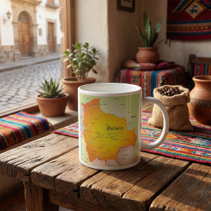 Caneca De Café Mapa da Bolívia com Cidades e Fronteiras