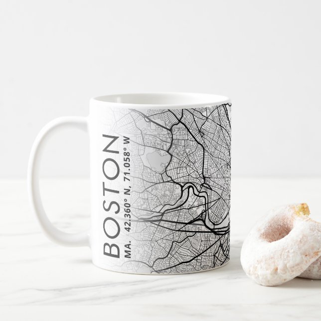 Caneca De Café Mapa da cidade de Boston | Café Mug (Com Donut)