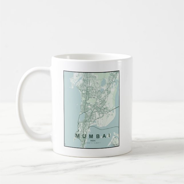Caneca De Café Mapa da Cidade de Mumbai na Índia com Design Minim (Esquerda)