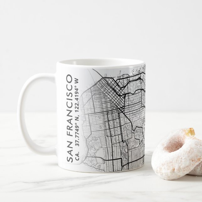 Caneca De Café Mapa da Cidade de São Francisco | (Com Donut)