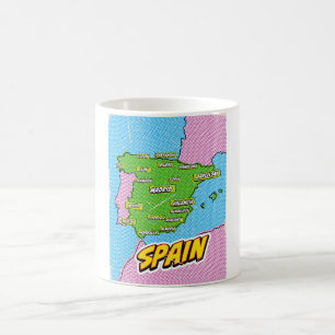 Caneca De Café Mapa da Espanha ilustrado em Pop Art
