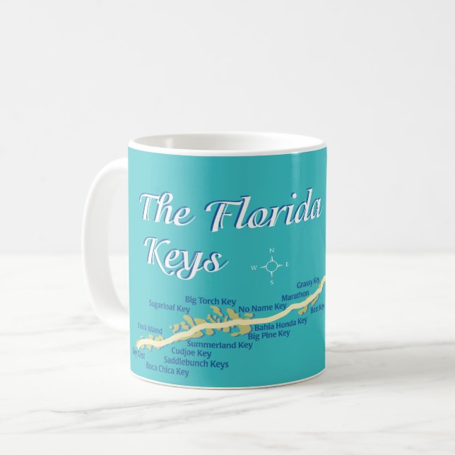 Caneca De Café Mapa da Florida Keys com nomes de ilhas (Frente Esquerda)