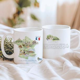 Caneca De Café Mapa da França Ilustrado à Aquarela Monograma