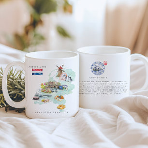 Caneca De Café Mapa da Holanda Ilustrado à Aguarela Monograma
