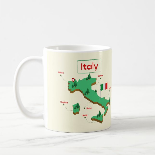 Caneca De Café Mapa da Itália Colorido e Divertido (Esquerda)