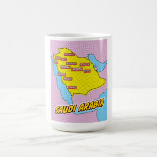 Caneca De Café Mapa da pop Art Ilustrado da Arábia Saudita
