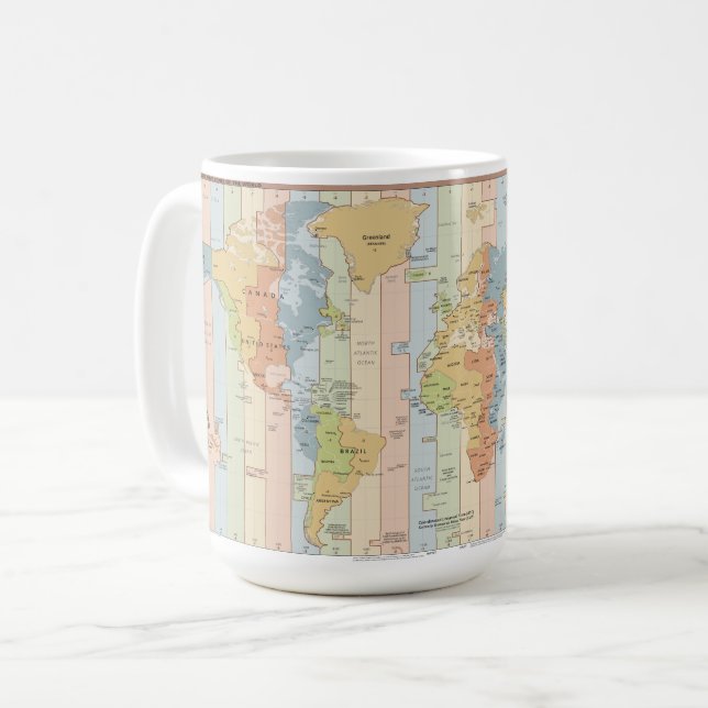 Caneca De Café Mapa das Zonas Horárias do Mundo (Frente Esquerda)